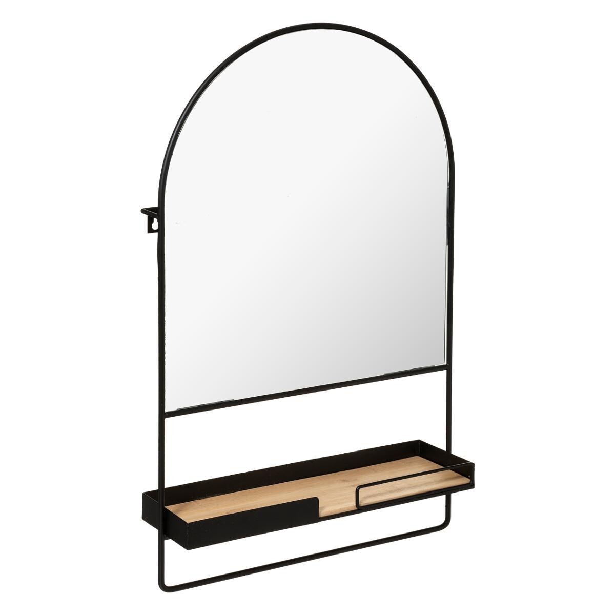 Miroir étagère, métal, noir 37x60 cm